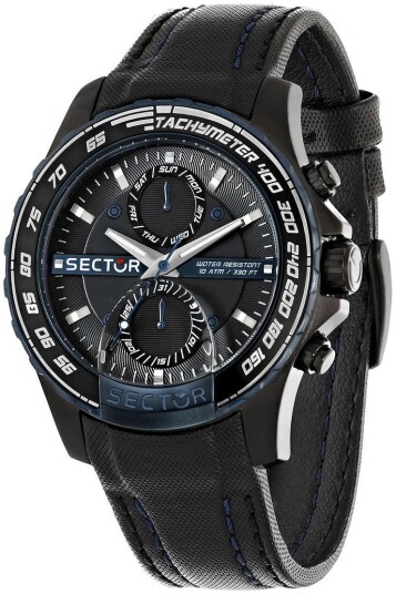 Sector Herreklokke R3251577003 Sort/Lær Ø45 mm
