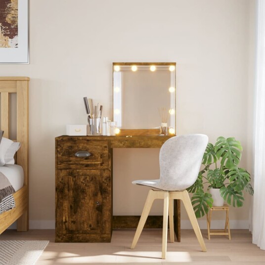 Sminkebord med LED røkt eik 90x42x132,5 cm 8720845437756 Sminkebord med LED røkt eik 90x42x132,5 cm 8720845437756
