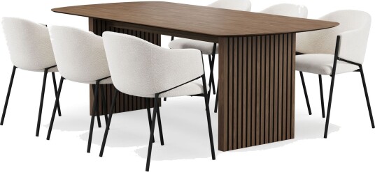 Richeto spisebord 210 cm med 6 Filip spisestoler - Røkt eik / hvit bouclé