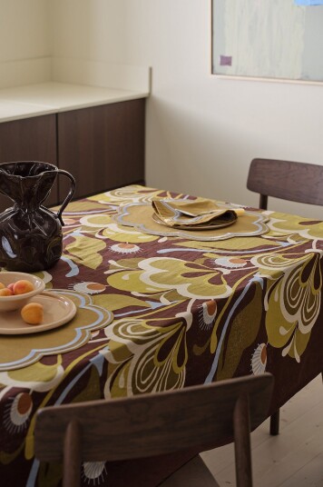 Ellos Home Duk Elly Retro i resirkulert halvlinne Brun