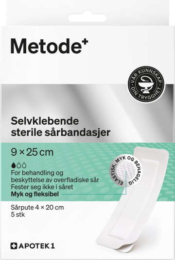 Metode selvklebende steril sårbandasje 9 x 25 cm 5 stk