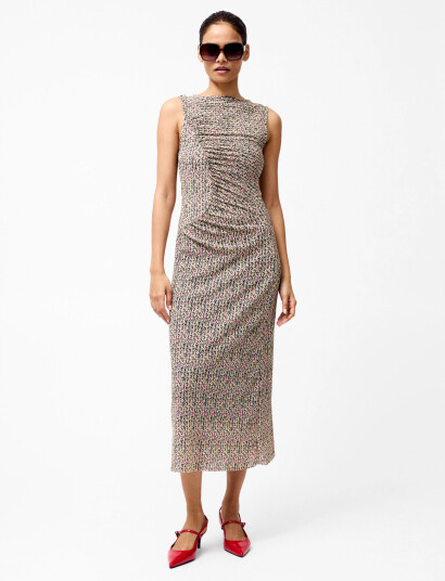 French Connection Shannon Ruched Midi Dress - Brown - L