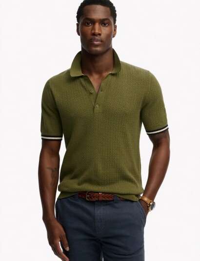 Superdry Knitted Texture S/S Polo   Khaki green   XXL