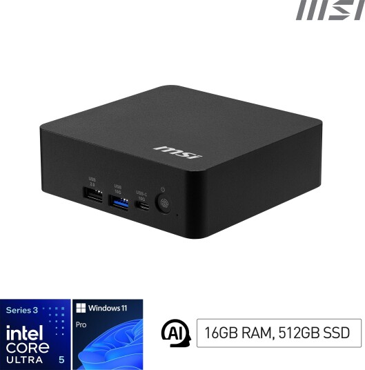 MSI Cubi NUC AI+ 3MG-004EU Copilot+ PC Core Ultra 5 322 16GB 512GB SSD Wi-Fi 7 Windows 11 Pro
