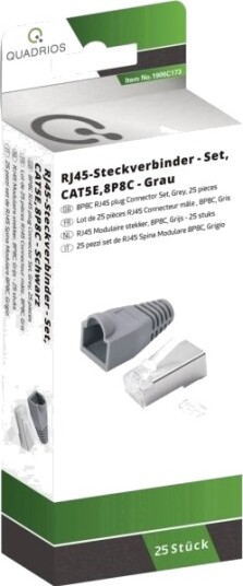 Quadrios Rj-45 Kontaktsett Cat 5E 1906C173 Kontakter Rette 8P8c Grå 25 Stk 1906C173
