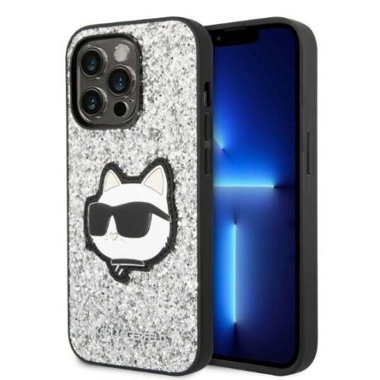 Karl Lagerfeld Hardcase til iPhone 14 Pro Max 6,7" Sølv Glitter Choupette Patch