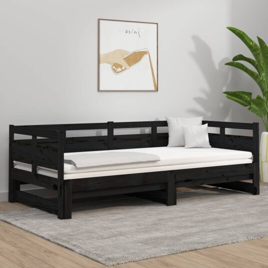 vidaXL Uttrekkbar dagseng svart heltre furu 2x(90x190) cm
