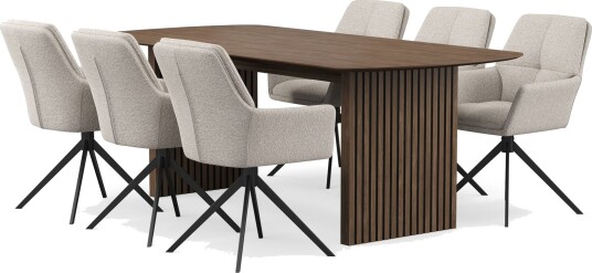 Richeto spisegruppe røkt eik 210 cm med 6 Torsby snurrestoler - Røkt eik/mørkbeige