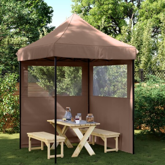 Sammenleggbart partytelt pop-up med 2 sidevegger brun 4004996