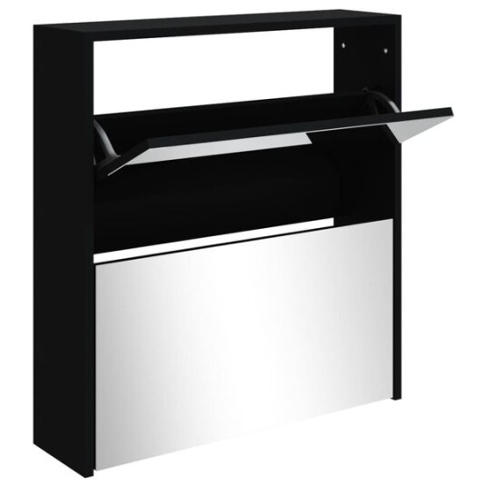 vidaXL Skoskap med speil 2 lag svart 63x17x67 cm