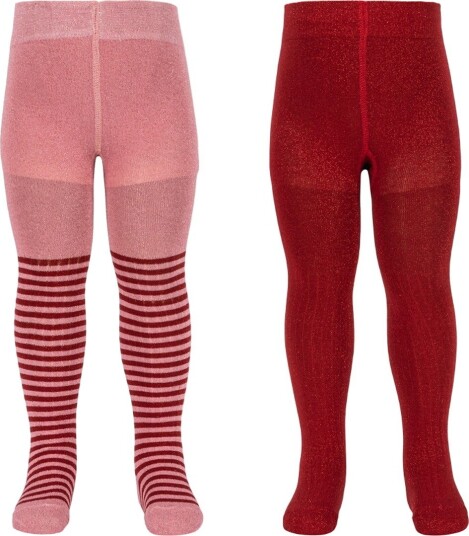Konges Sløjd Strømpebukser - Rib - 2-pack - Rød Stripe - Konges Sløjd - 62/74 - Strømpebukser Rosa - 62-74