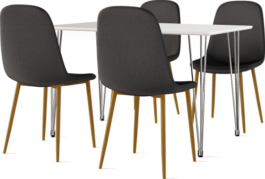 Kronblom Spisebord 120 cm + 4 stk Nibe stol svart med eikeben - Hvit/Svart