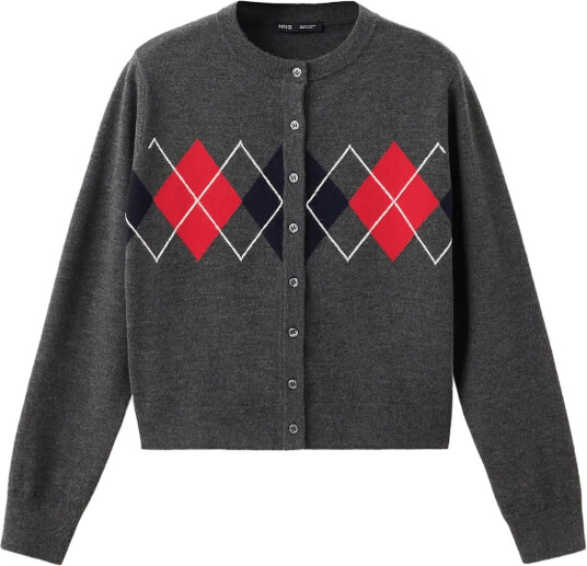 Mango Rhombus Cardigan With Buttons Grey XS