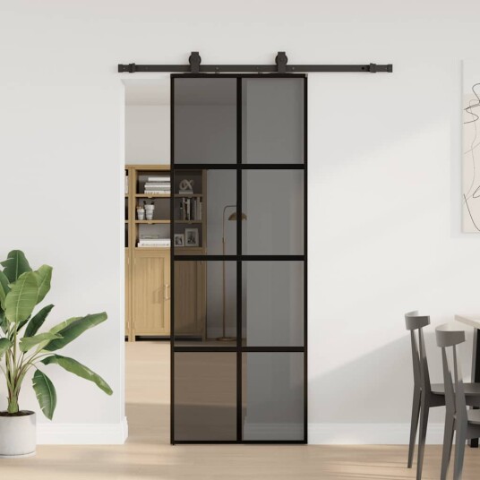 vidaXL Skyvedør med monteringssett svart 76x205 cm herdet glass vidaXL Skyvedør med monteringssett svart 76x205 cm herdet glass