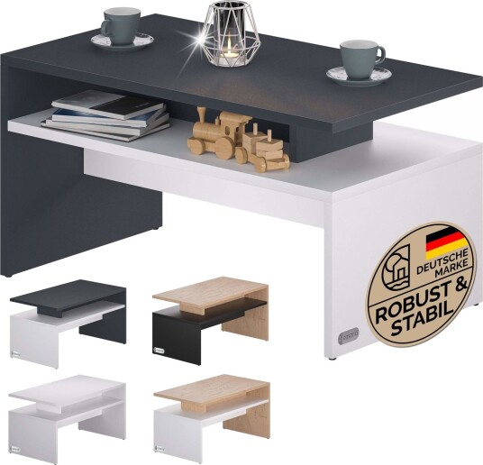 Salongbord med oppbevaring – hvit/antrasitt 95x55x50cm