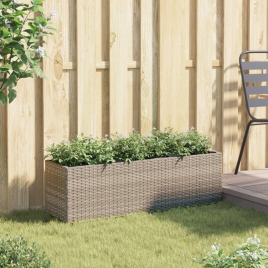 Plantekasse med 3 potter grå 105x30x32 cm polyrotting Plantekasse med 3 potter grå 105x30x32 cm polyrotting