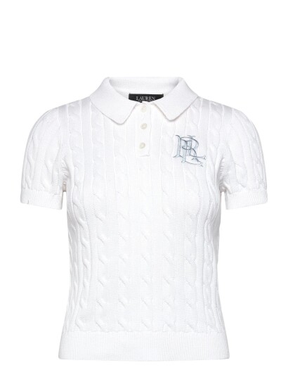 Lauren Ralph Lauren Cable Knit Cotton Polo Sweater White L Lauren Ralph Lauren Cable Knit Cotton Polo Sweater White L