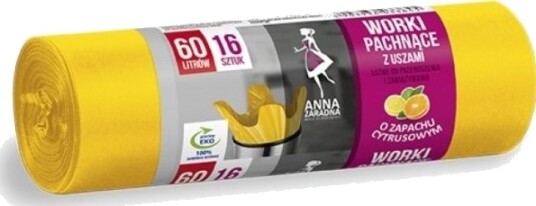 Anna Zaradna Søppelsekker Med Ører Sitrondoft 60 L 16 Stk. Gul Anna Zaradna Søppelsekker Med Ører Sitrondoft 60 L 16 Stk. Gul