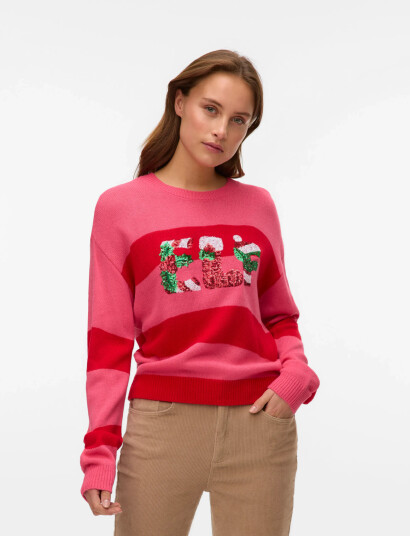 Vero Moda Vmelf Ls O-Neck Pullover Xmas - Pink - XS
