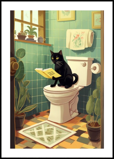 Mischievous Cat"s Bathroom Read Plakat / 50x70