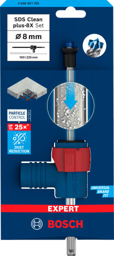 Bosch SDS Plus 8X Clean Drill Set 8 mm med Slangeadapter 100x225 mm