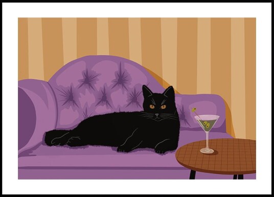 Black Cat with Martini Plakat Plakat / 30x40cm