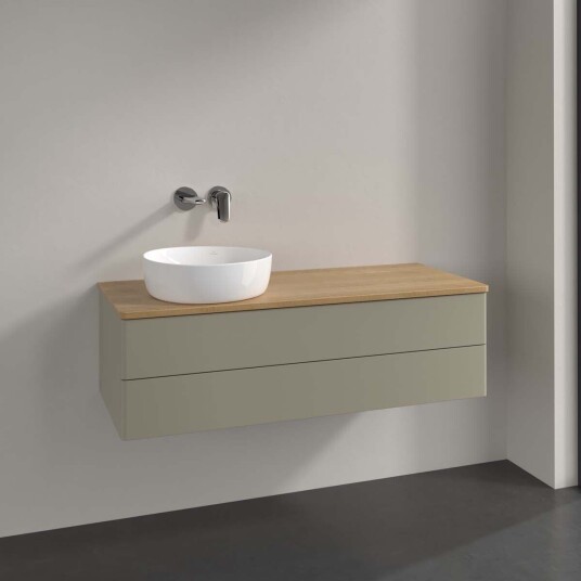 Villeroy & Boch Antao Servantskap med 2 skuffer 120x50x36 cm u/lys Steingrå/Eik Villeroy & Boch Antao Servantskap med 2 skuffer 120x50x36 cm u/lys Steingrå/Eik
