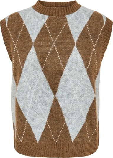 ONLY Onlrhombus Argyle Vest Knt Noos Brown M ONLY Onlrhombus Argyle Vest Knt Noos Brown M
