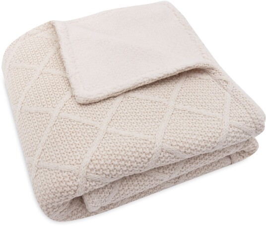 Jollein Strikket Teppe Rutemønster med Teddy-fleece Oatmeal