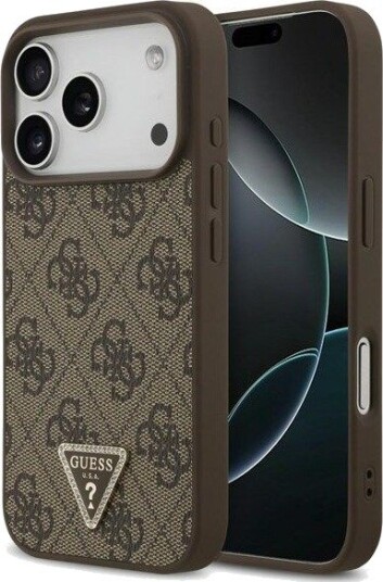 GUESS Leather 4G Triangle Strass MagSafe Case for iPhone 18 Pro / 17 Pro - Brown