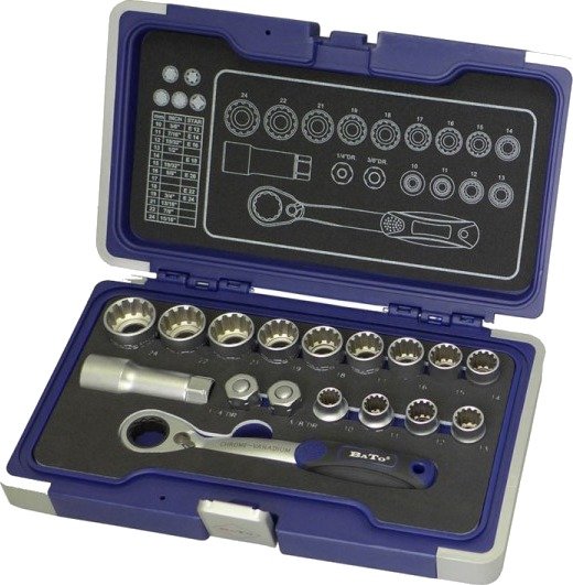 Bato Pipenøkkelsett 3/8" SplineLock Gjennomstikk 10-24 mm 17 Deler
