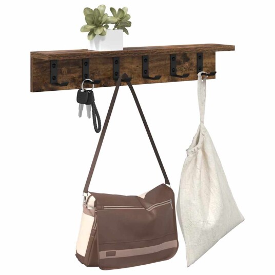 Vegghengt kleshenger med hylle Røkt eik 60 x 10.5 x 10.5 cm