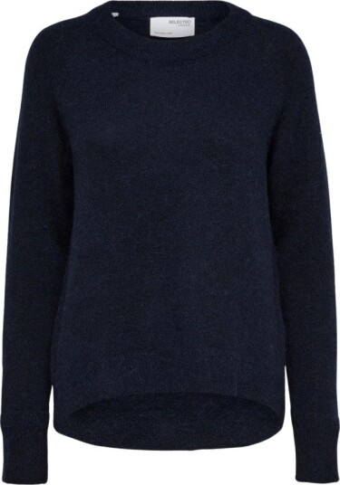 Selected FEMME - Genser slfLulu LS Knit O-neck - Blå