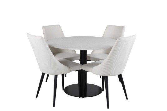 Venture Design Razzia & Leone spisegruppe Hvit/beige 4 st stoler & bord 106 cm