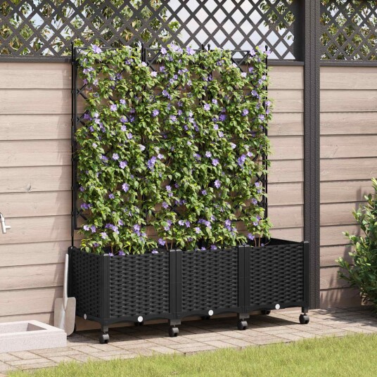 vidaXL Hageplanter med espalier og hjul 3 stk. Svart 120 x 40 x 149 cm