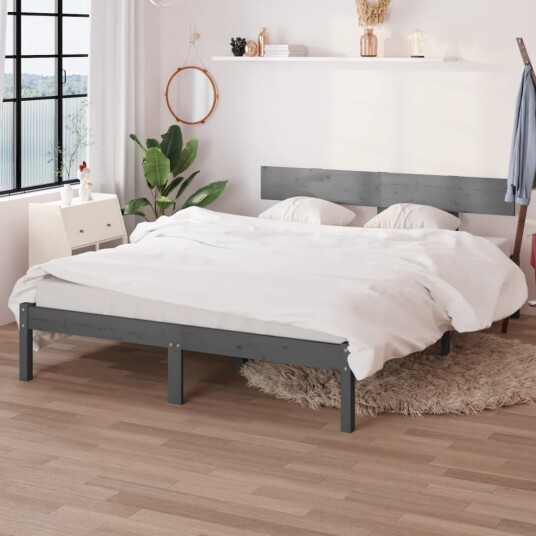 vidaXL Sengeramme grå heltre furu 120x190 cm UK Small Double