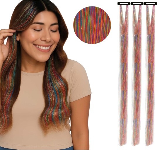 3 stk Tinsel Hair Extensions 50 cm - Flerfarget 3 stk Tinsel Hair Extensions 50 cm - Flerfarget