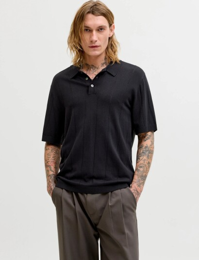 Jack & Jones Jprblawilliam Structure Knit Polo Ss Sn   Black   M