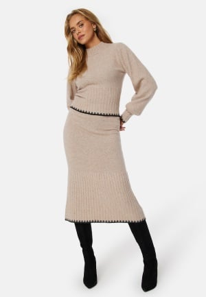 BUBBLEROOM Contrast Edge Knitted Sweater Beige melange XS
