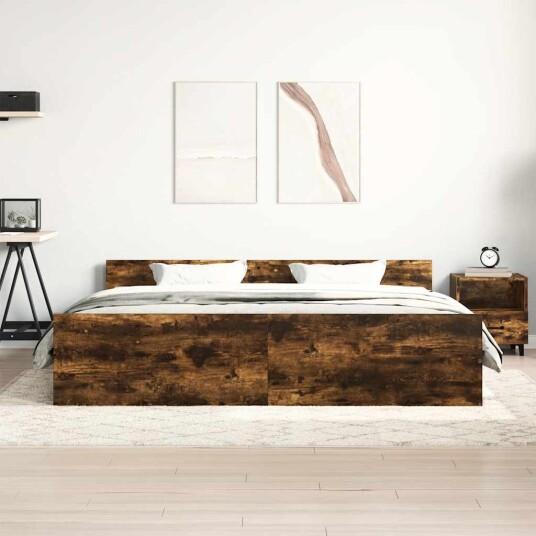 vidaXL Sengeramme med hode- og fotgavl røkt eik 200x200 cm 8721012156937