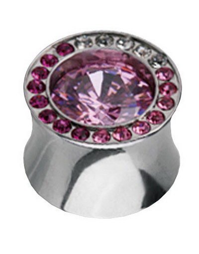 Aab Shade Pink Circle Piercing Plugg med Hvite og Rosa Stener Strl 6 mm