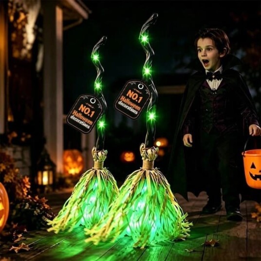 Halloween Animert Heksekost med Lys, Lyd og Bevegelse