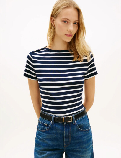 Tommy Hilfiger Gold Button Slim Ss Tee Navy XXS