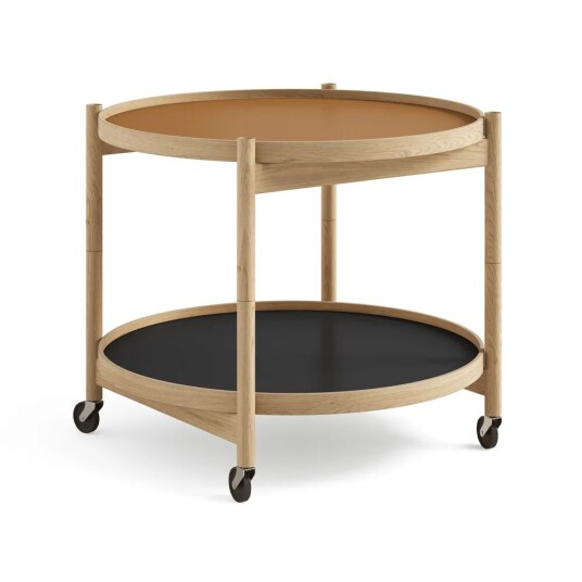Brdr. Krüger Bølling Tray Table model 60 rullebord clay, oljet eikestativ Brdr. Krüger Bølling Tray Table model 60 rullebord clay, oljet eikestativ