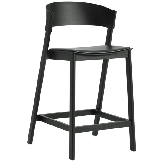 Muuto Cover Barstol med Ryggstøtte 65 cm Sort / Sort Skinn