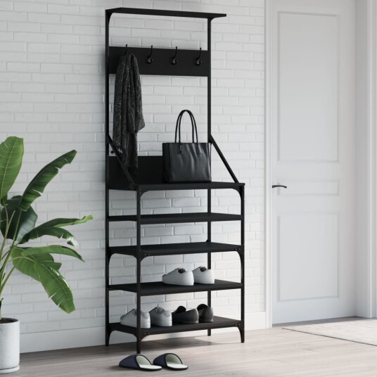 Klesstativ med skooppbevaring svart 70x34x184 cm 8721012196544 Klesstativ med skooppbevaring svart 70x34x184 cm 8721012196544