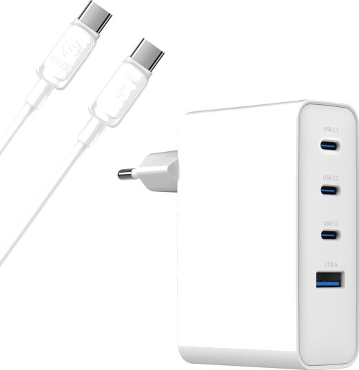 SiGN OnePlus 100W GaN hurtiglader USB-C og USB-A med USB-C-kabel, 2m Hvit