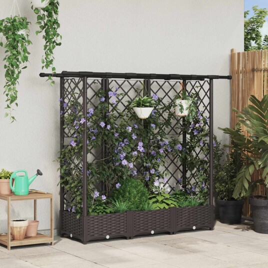 vidaXL Hevet Bed med Trellis og Tak Brun 164 x 40 x 121 cm PP