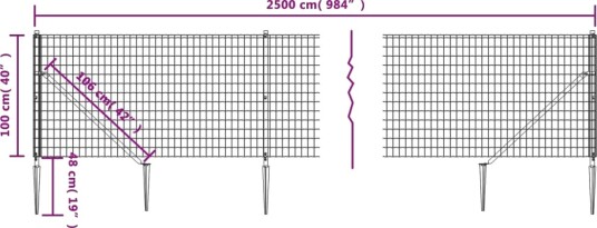vidaXL Nettinggjerde med stolpespyd 1x25 m antrasitt