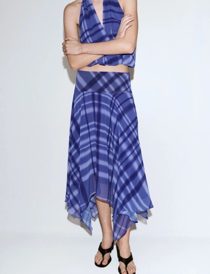 Mango Long Flared Skirt Blue 34